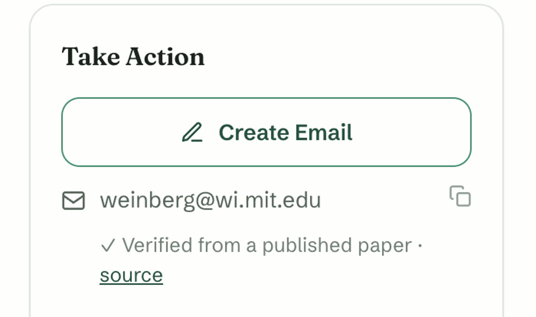 A professor profile showing a verified email address found in a published paper